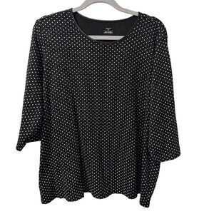 Cj Banks Womens 3X Black/White Polka Dot Top 3/4 Sleeve Casual Cotton Tee